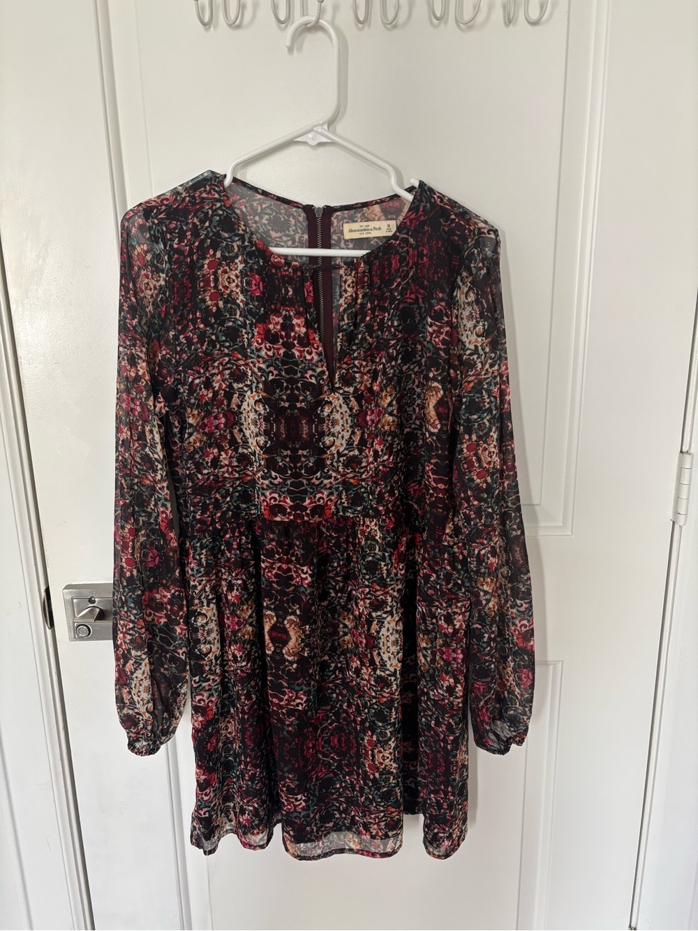 Abercrombie & Fitch Burgundy Multi Floral Long-Sleeve Mini Dress
